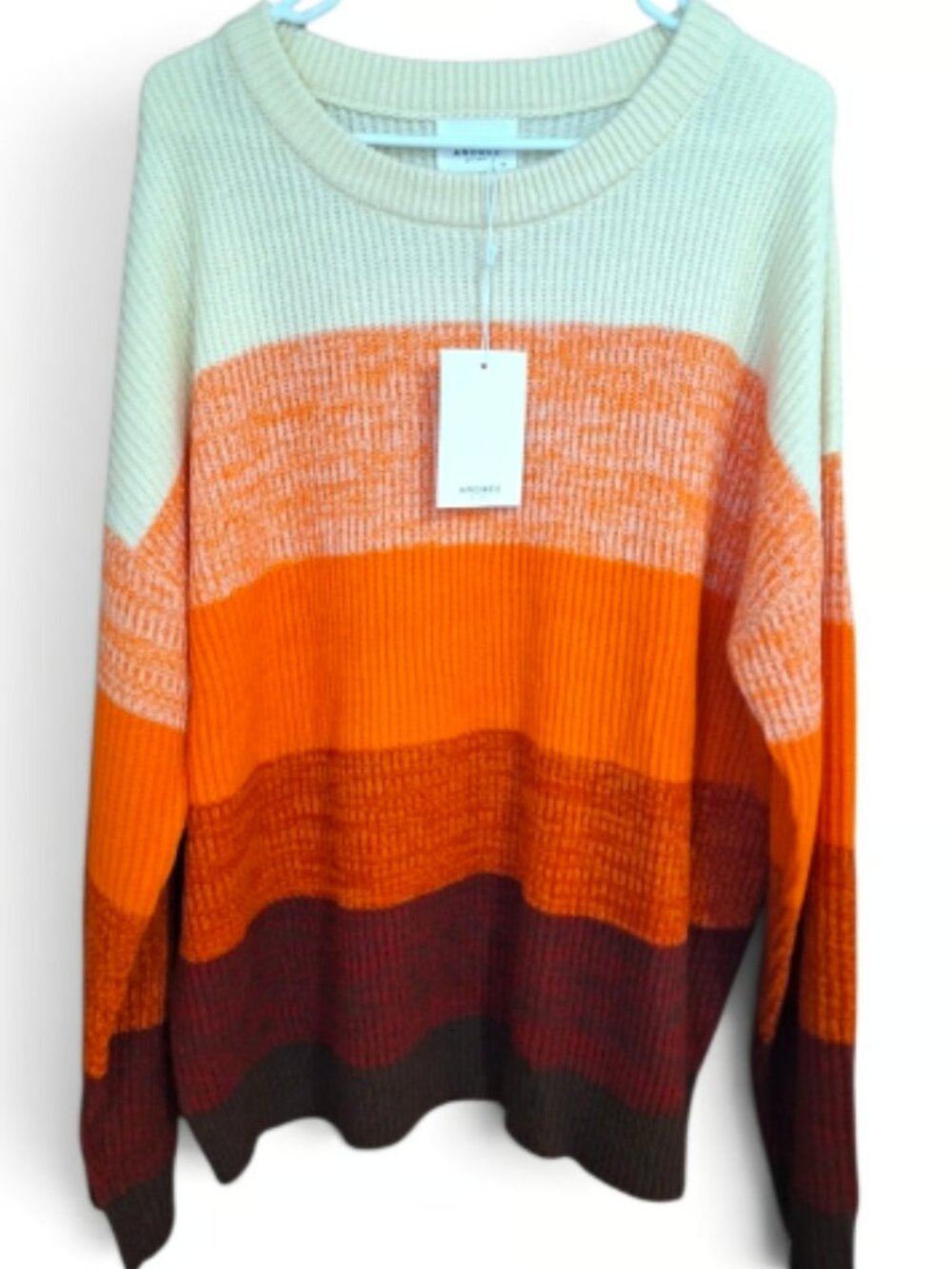 Women's Andree by Unit Orange, Cream, Red, & Brown Fall Striped Sweater~1XL